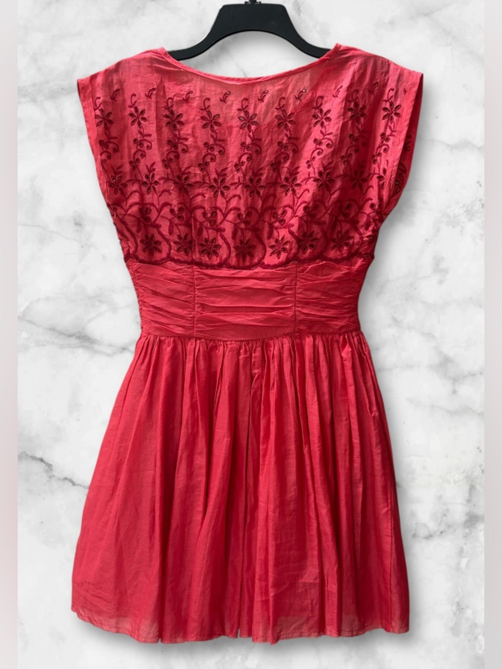 Free People Rose Garden Floral Eyelet Embroidered Red Poppy Dress Size 2 Boho - Picture 4 of 14